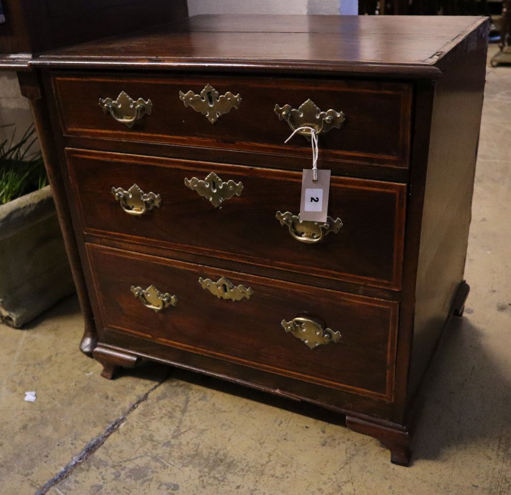 A George III style mahogany small chest, incorporating old timbers, width 60cm depth 47cm height 60cm